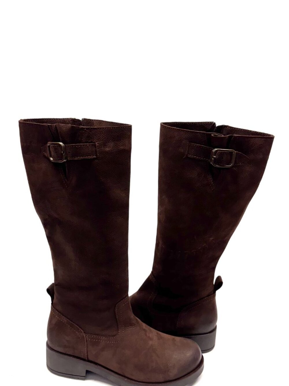 MIZ MOOZ NUBUCK LEATHER KNEE HIGH BOOTS SIDE ZIP 37EU BROWN / 7US NEW # B-13